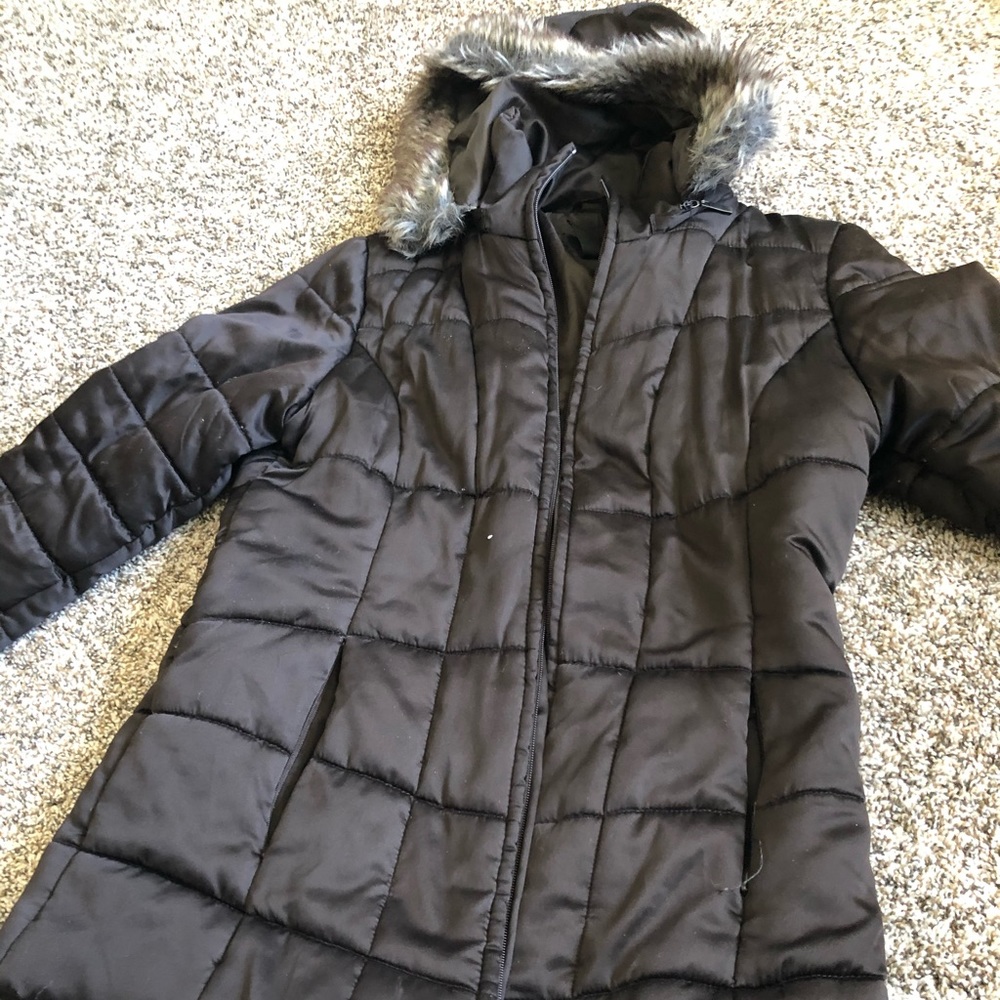 Brown coat with fur hood